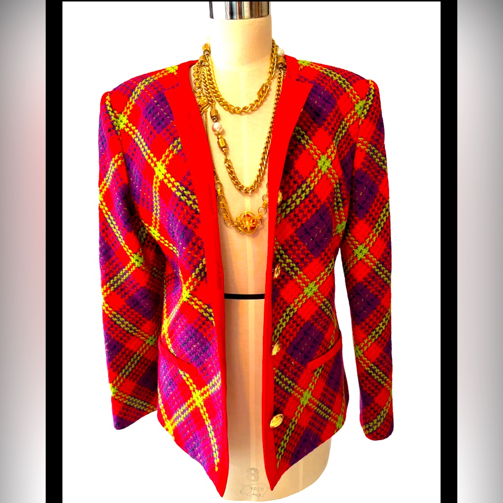 Vintage Arnold Scaasi Blazer Jacket Wool Tweed Blazer With Gold Buttons — image 2 of 8